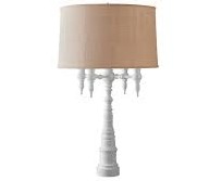 Dunes and Duchess 4-Arm Candelabra Lamp in white with burlap shade